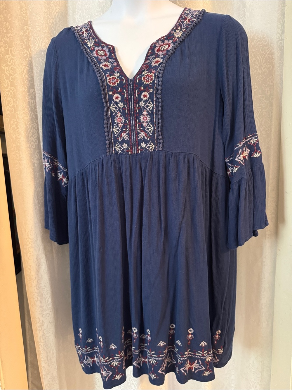 KNOX ROSE Navy Embroidered Smock Ddesd Sz: XXL